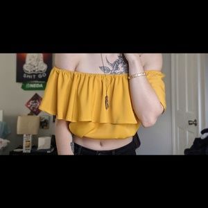 Yellow, Off The Shoulders Crop Top